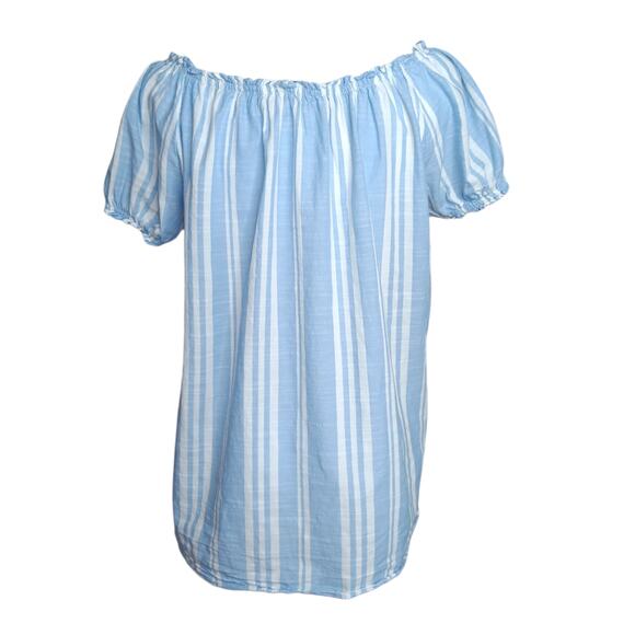 VINTAGE Y2K 2000s Blouse Top Size XL Flowy On or Off Shoulder Blue White Stripes - Picture 4 of 9